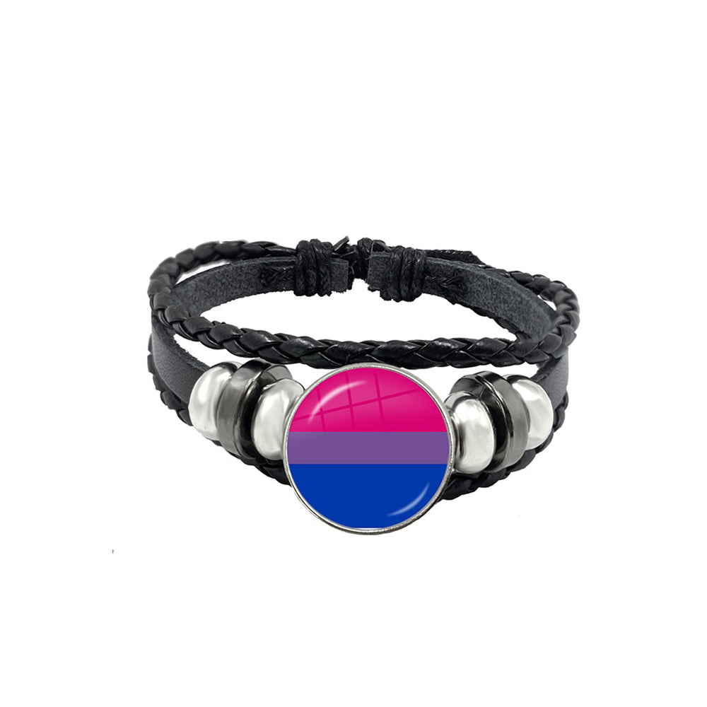 Bracelet en cuir drapeau Bisexuel