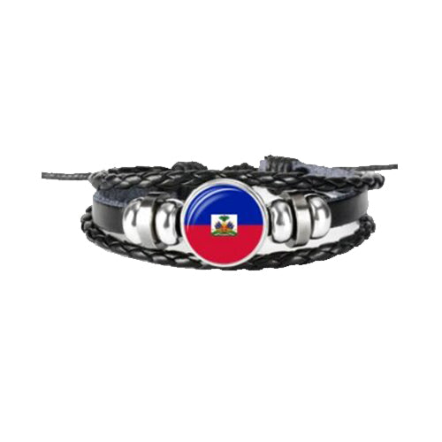 Bracelet en cuir drapeau Haïti