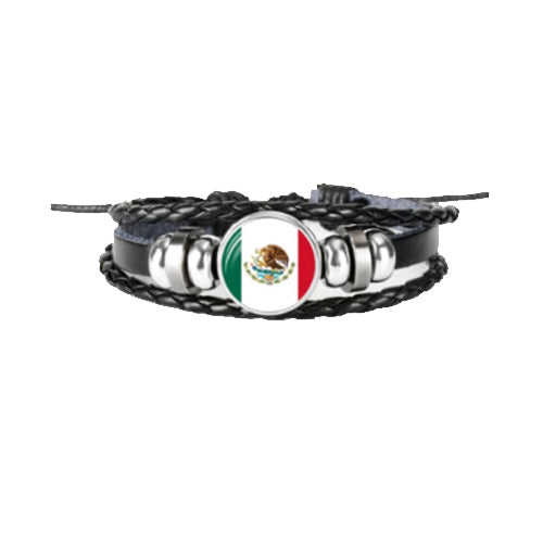 Bracelet en cuir drapeau Mexique