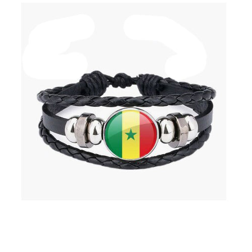 Bracelet en cuir drapeau Sénégal