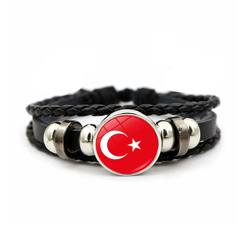 Bracelet en cuir drapeau Turquie