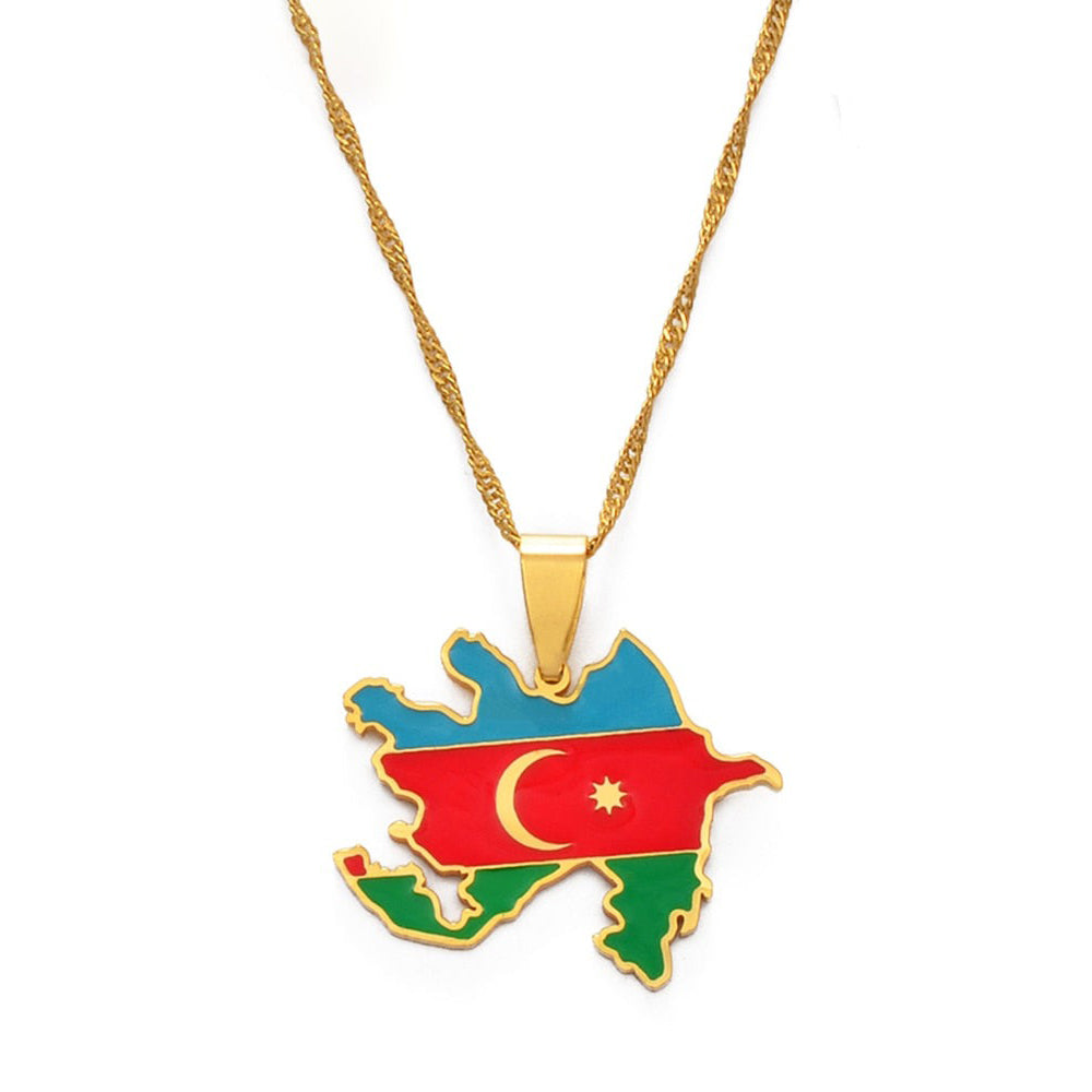 Collier drapeau Azerbaïdjan couleur or