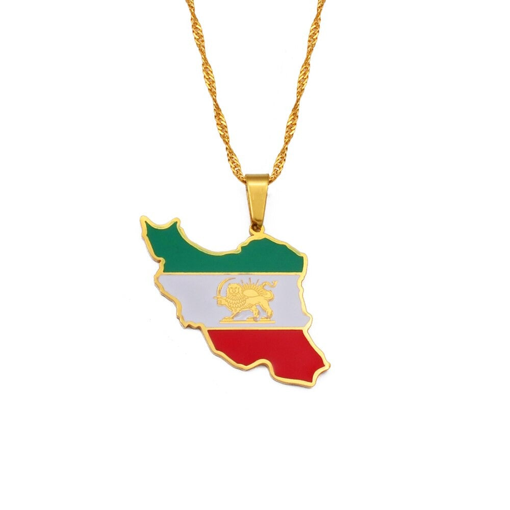 Collier drapeau Iran couleur or