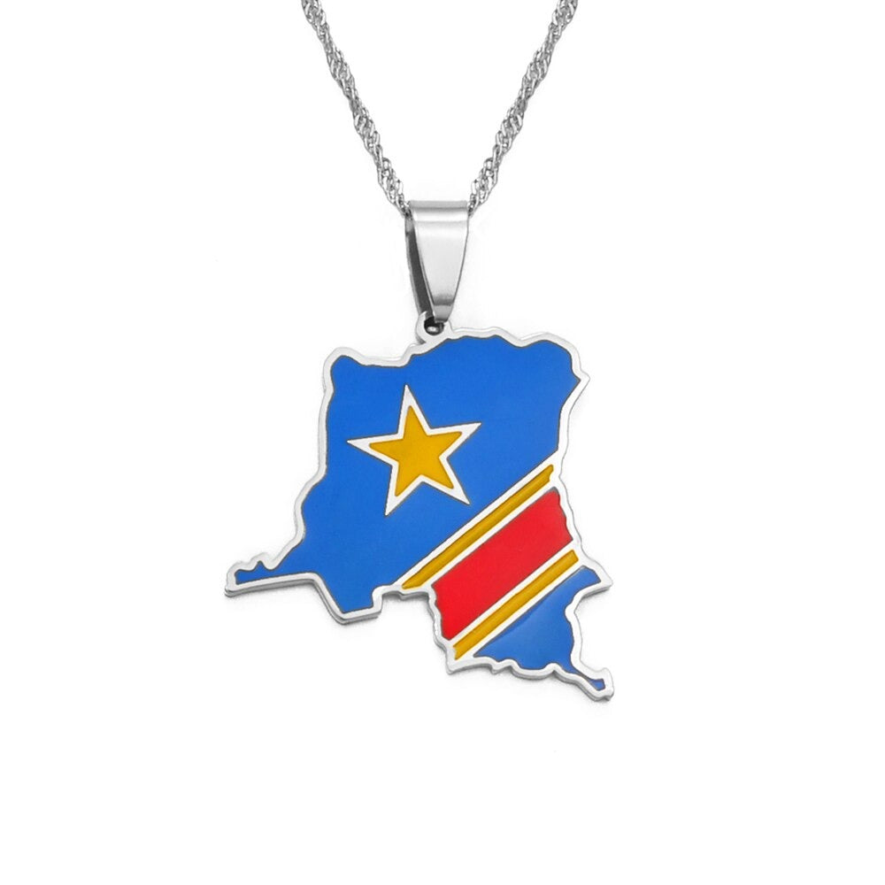Collier drapeau RDC couleur argent