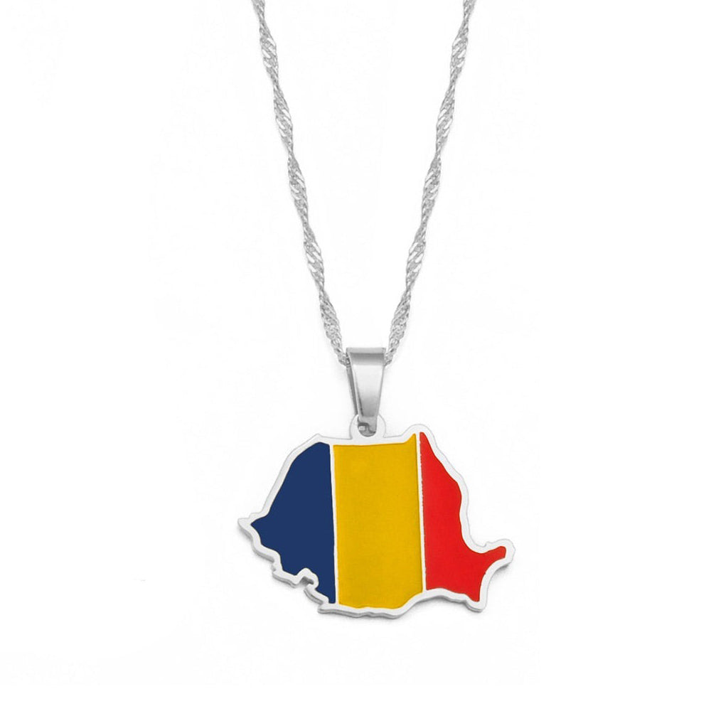 Collier drapeau Roumanie couleur argent