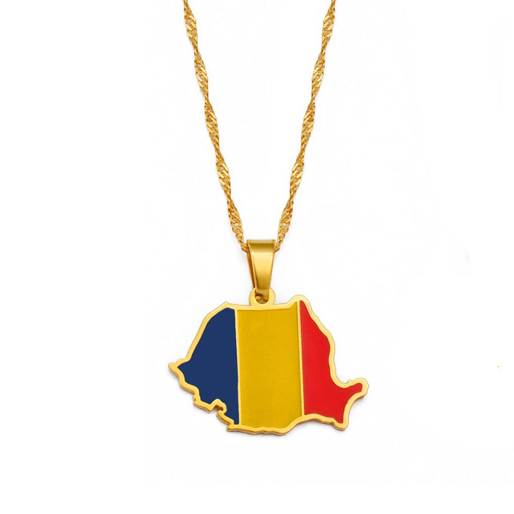 Collier drapeau Roumanie couleur or