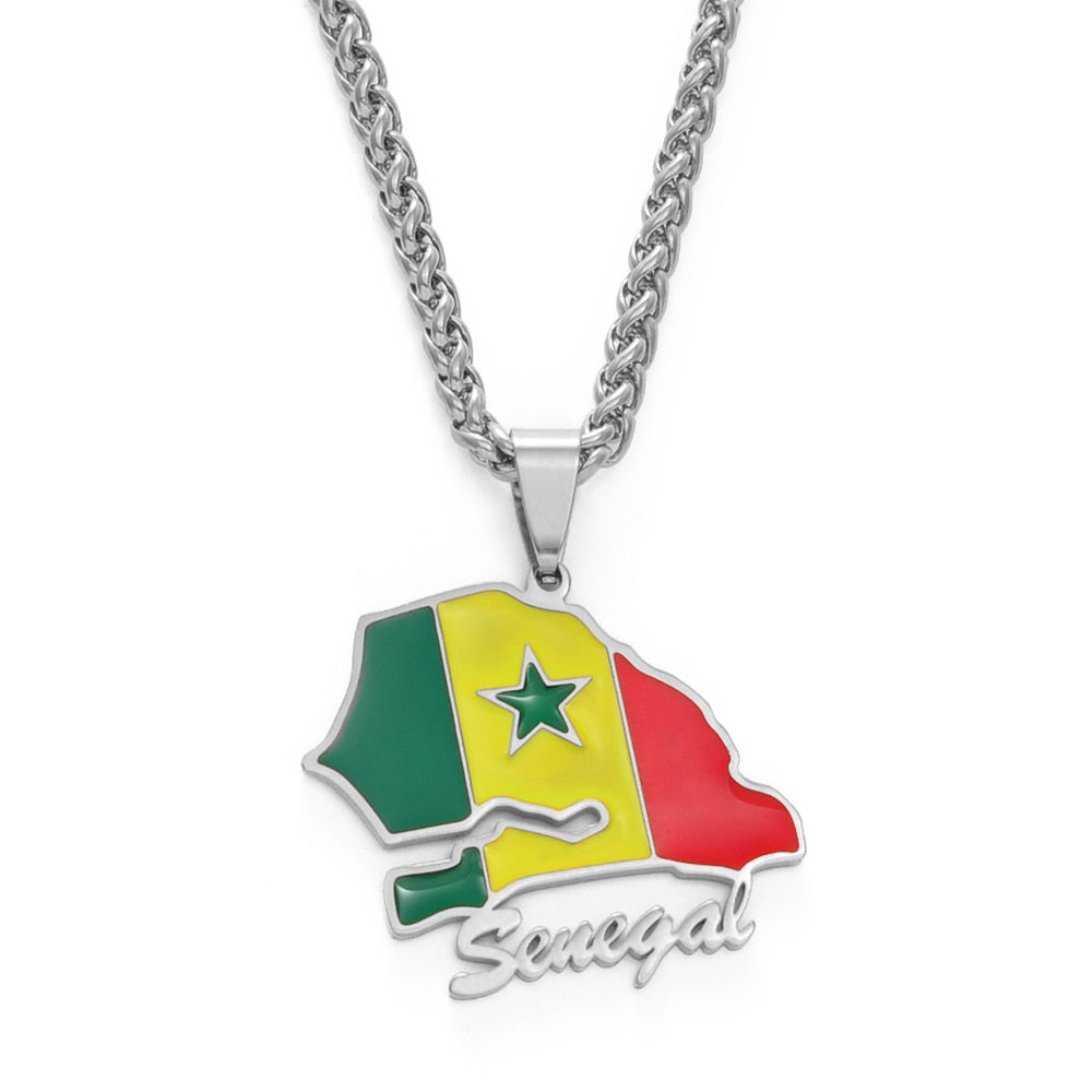 Collier drapeau Sénégal couleur argent