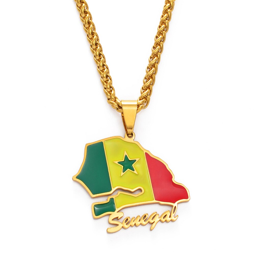 Collier drapeau Sénégal couleur or