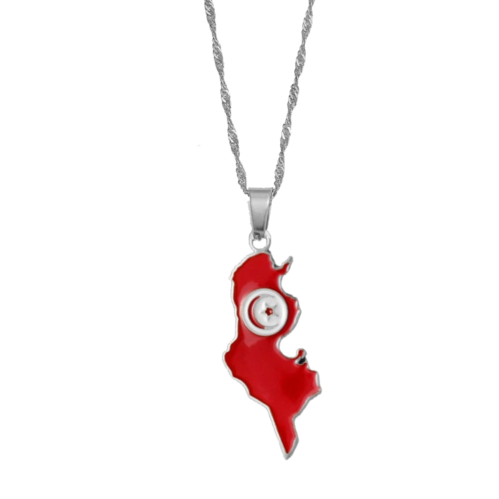 Collier drapeau Tunisie couleur argent