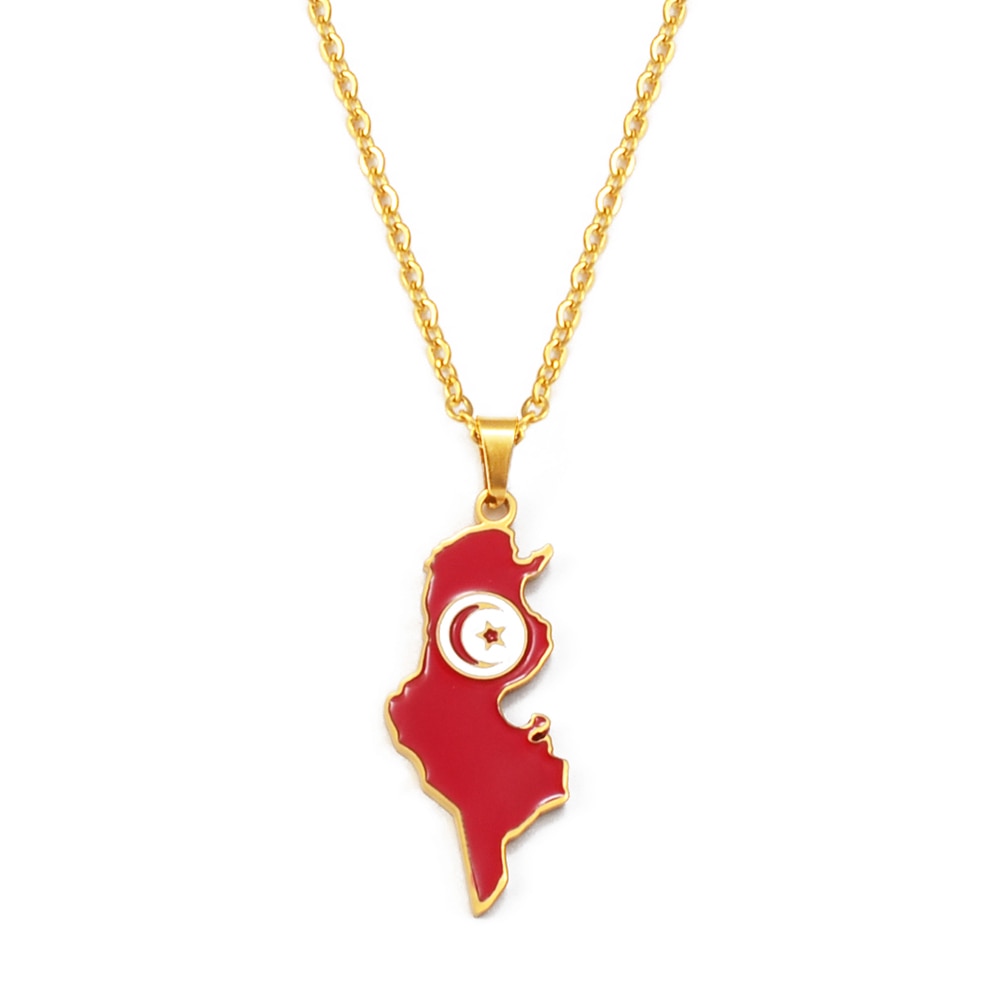 Collier drapeau Tunisie couleur or