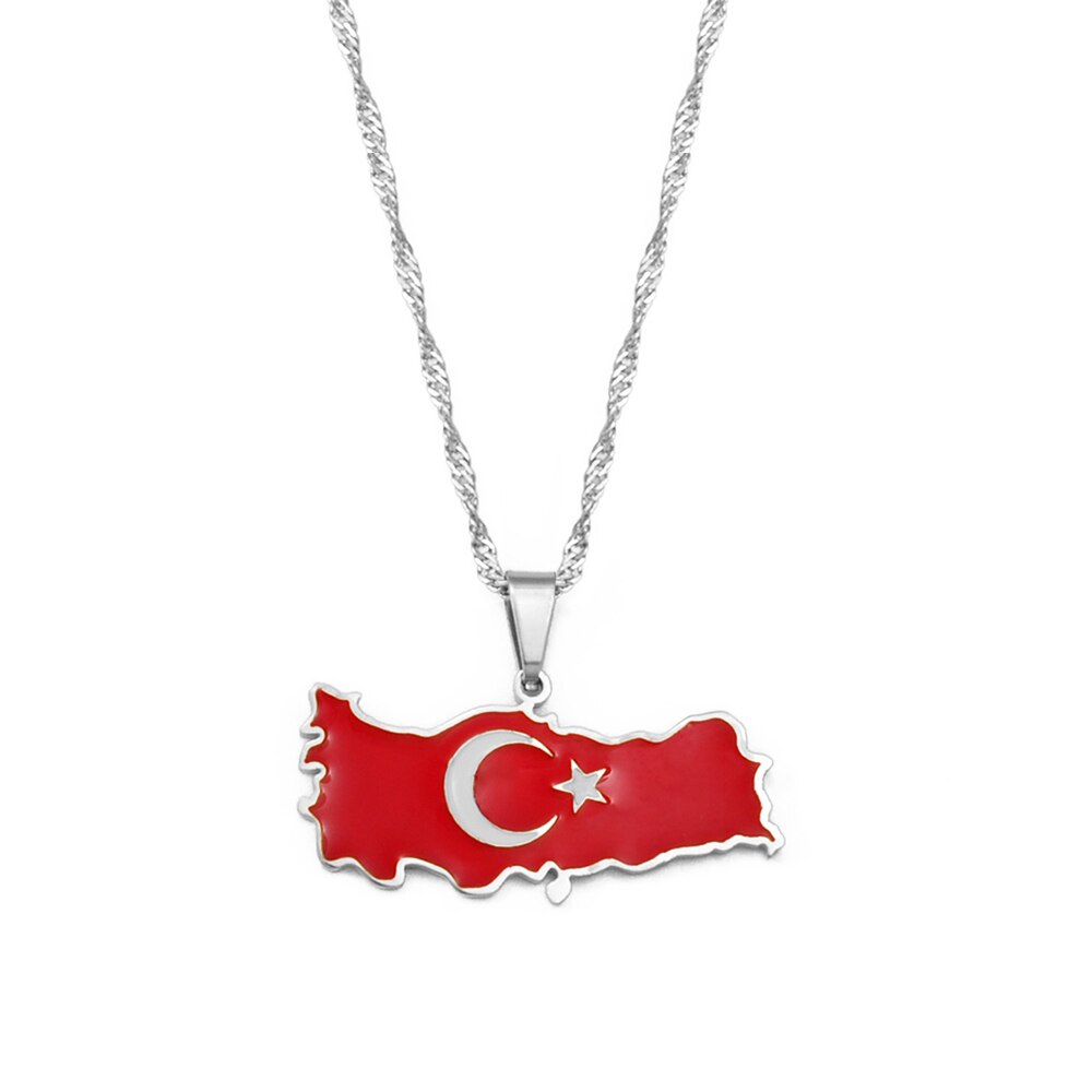 Collier drapeau Turquie couleur argent