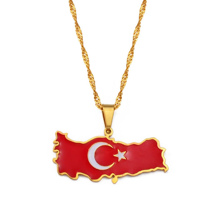 Collier drapeau Turquie couleur or – Drapeaux du Monde