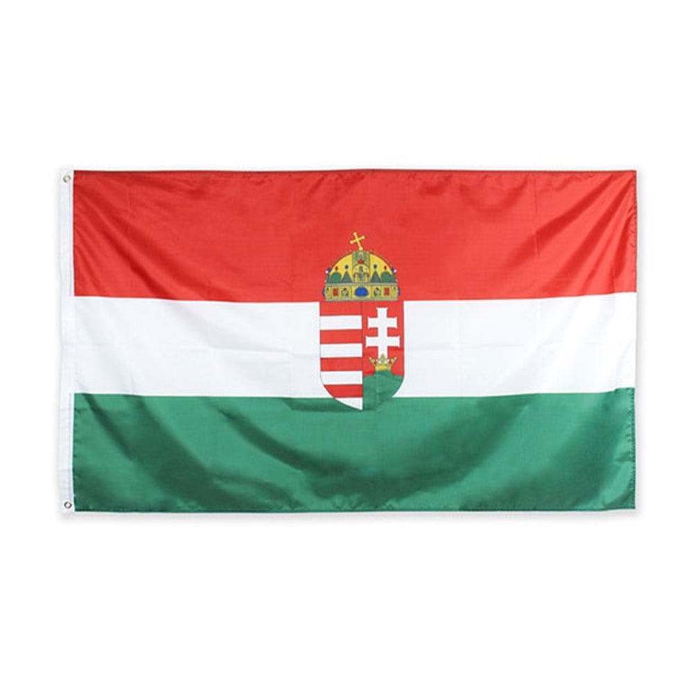 Drapeau Hongrie avec blason 90 x 150 cm