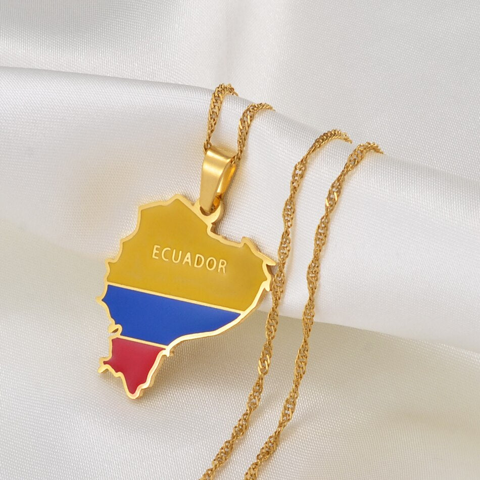 Collier drapeau Équateur couleur or