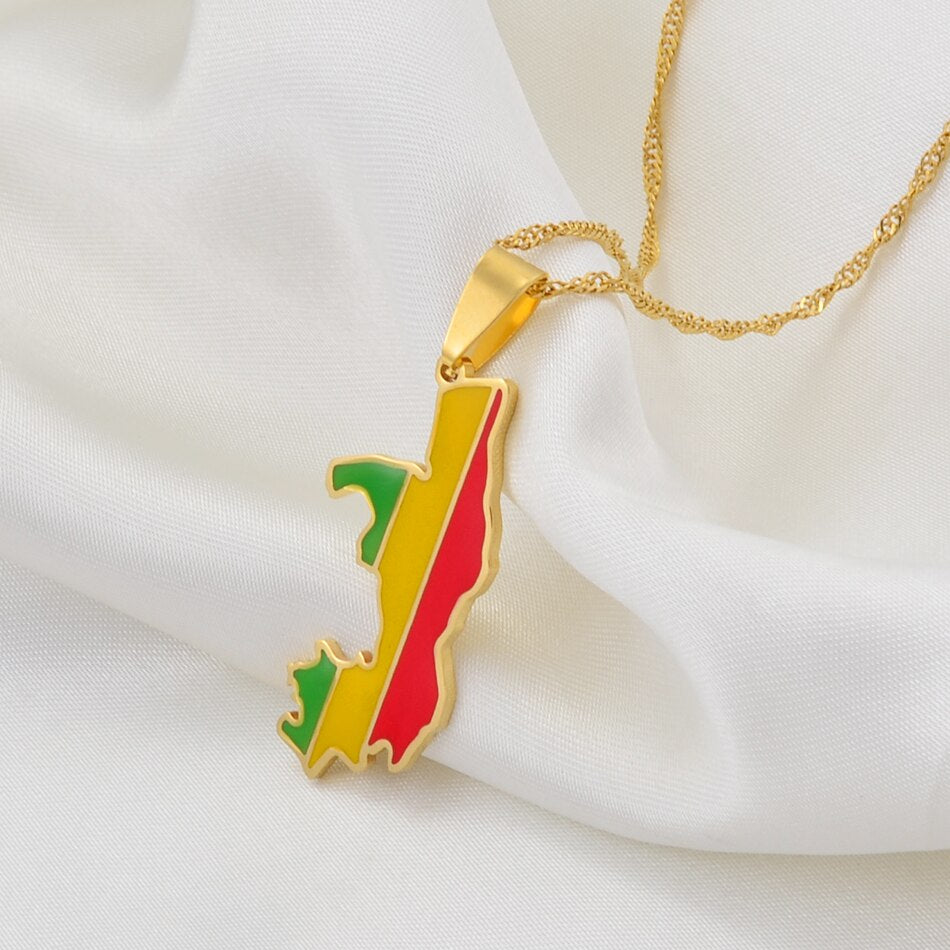 Collier drapeau République du Congo or