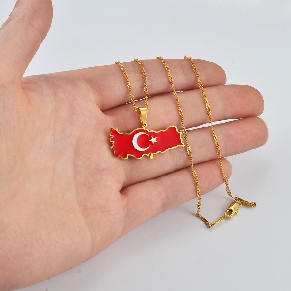 Collier drapeau Turquie couleur or