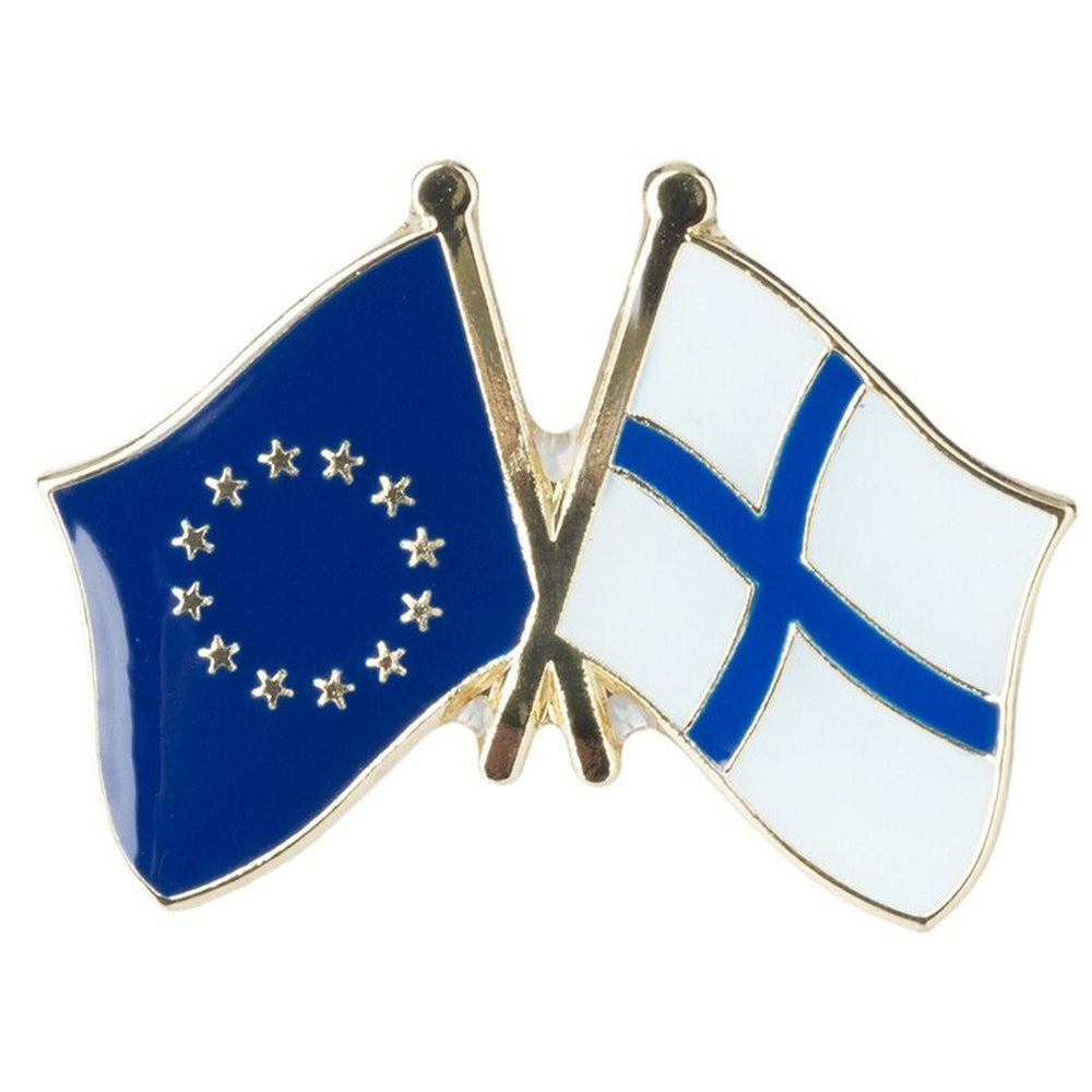 Pin's drapeaux croisés Finlande & Union Européenne