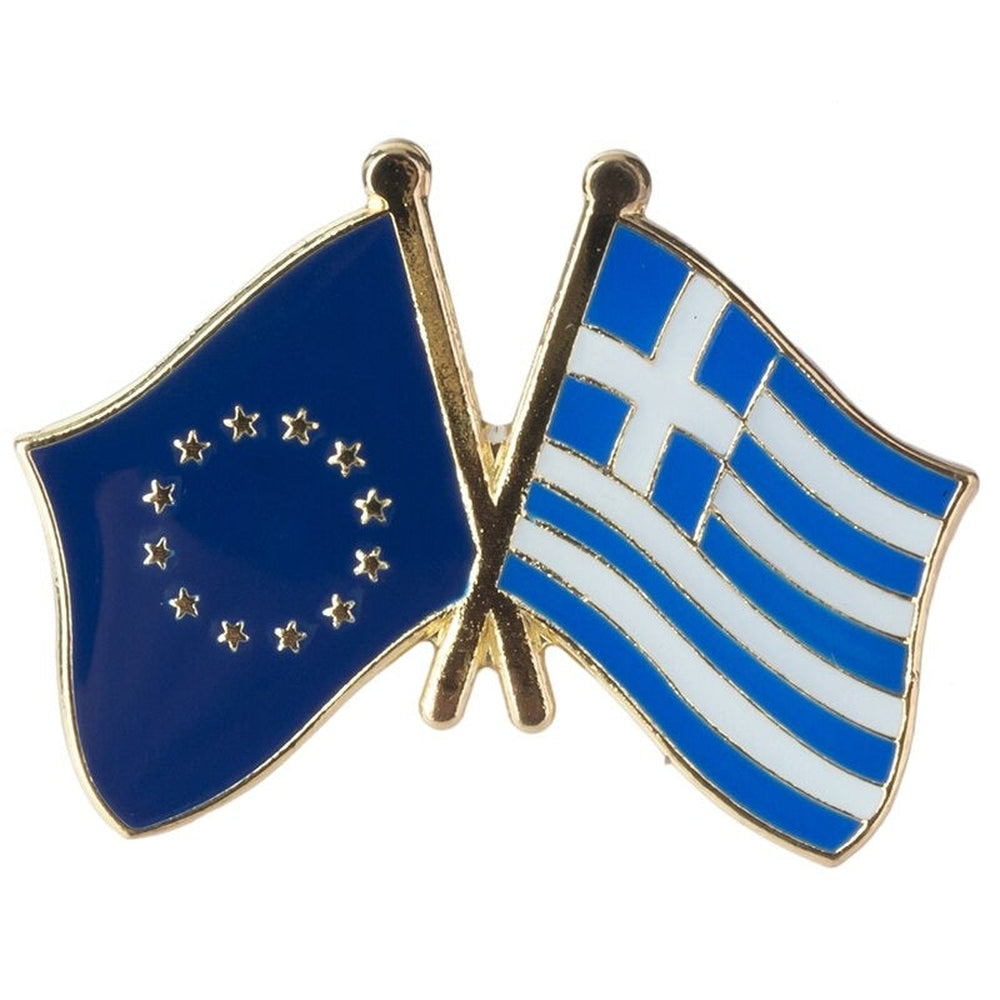 Pin's drapeaux croisés Grèce & Union Européenne