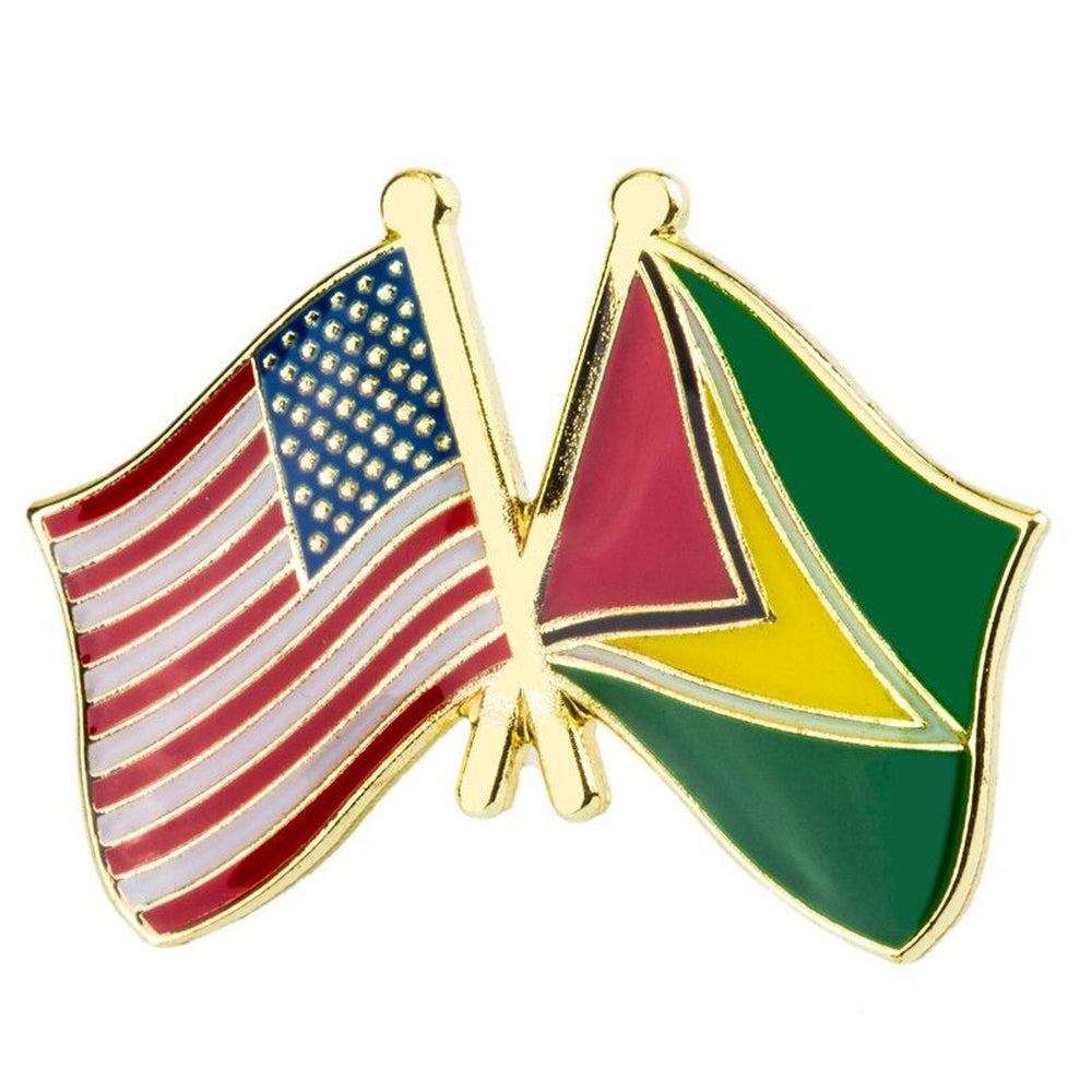 Pin's drapeaux croisés Guyana & États-Unis
