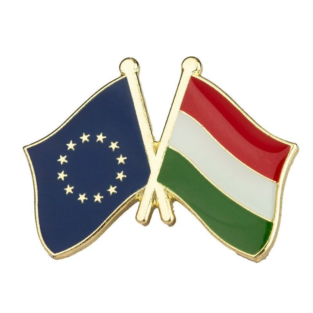 Pin's drapeaux croisés Hongrie & Union Européenne