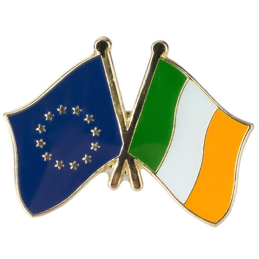 Pin's drapeaux croisés Irlande & Union Européenne