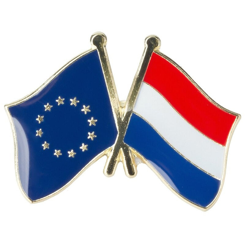 Pin's drapeaux croisés Pays-Bas & Union Européenne