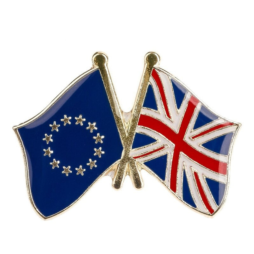Pin's drapeaux croisés Royaume-Uni & Union Européenne
