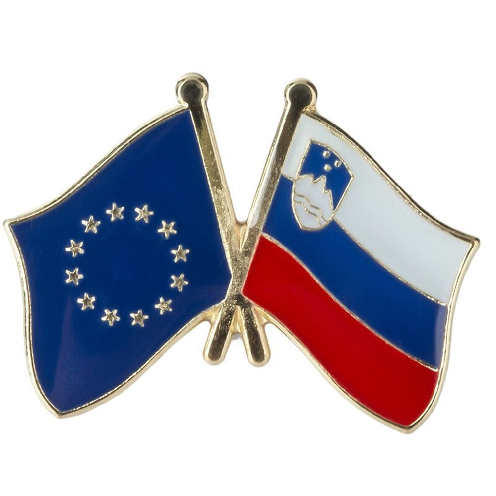 Pin's drapeaux croisés Slovénie & Union Européenne